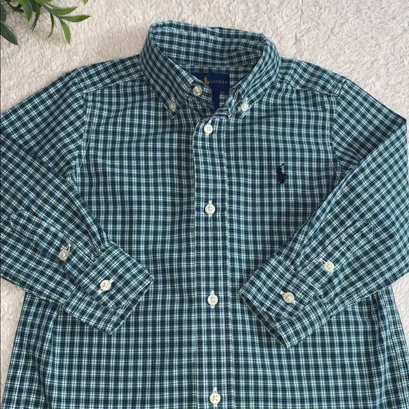 Ralph Lauren Green Blue Button Down Shirt Boys 2 2T EUC - Picture 4 of 6